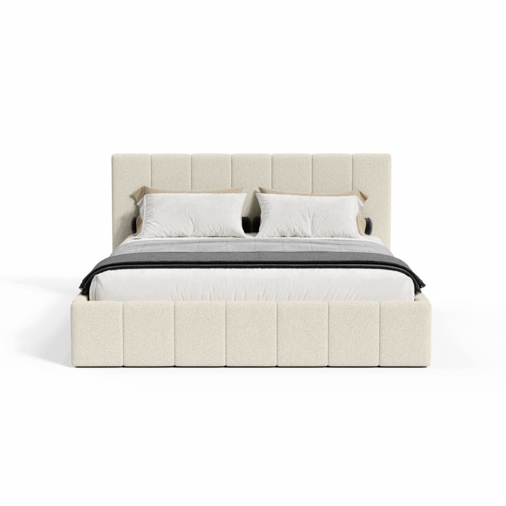 Fedve Polsterbett aus Bouclé-Stoff 180x200 cm, Beige Beige Pes - Polyester