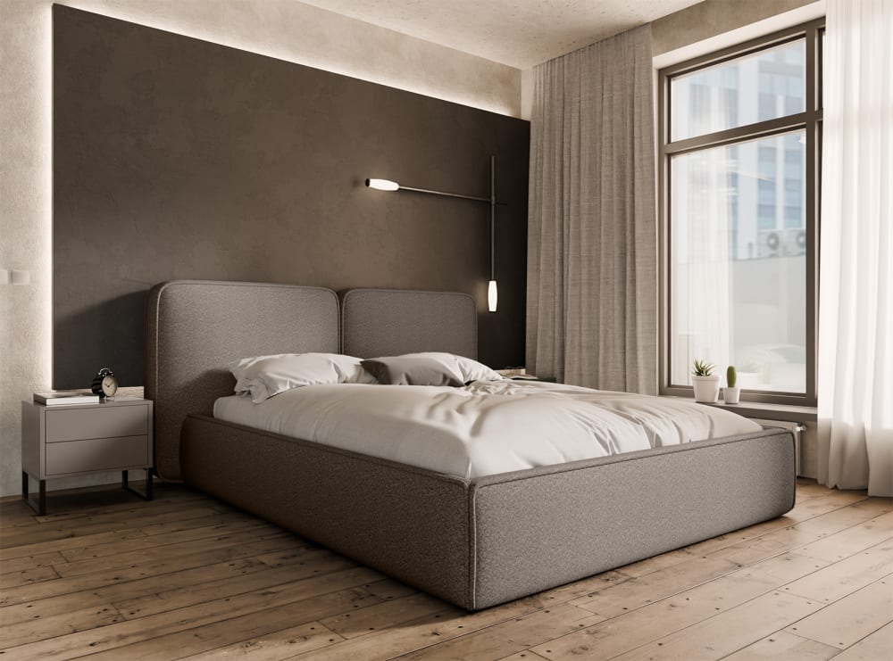 Lit avec rembourrage en tissu bouclé 200x200 cm, marron