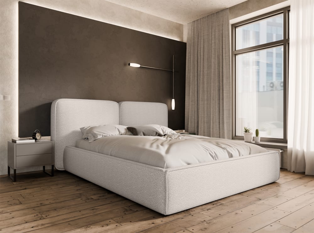 Lit de divan en tissu bouclé 140x200 cm, blanc crème