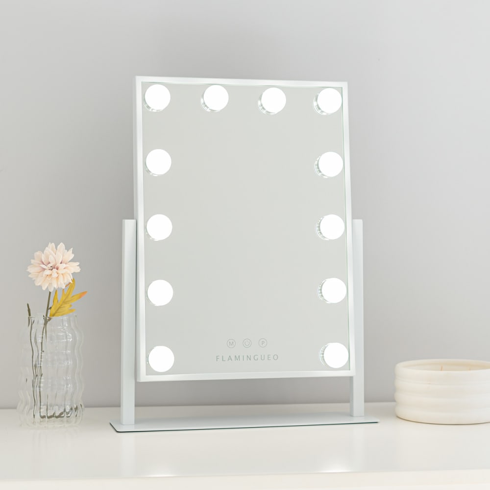 Miroir de maquillage 12 led métal 36,5x47,5x7,5cm blanc