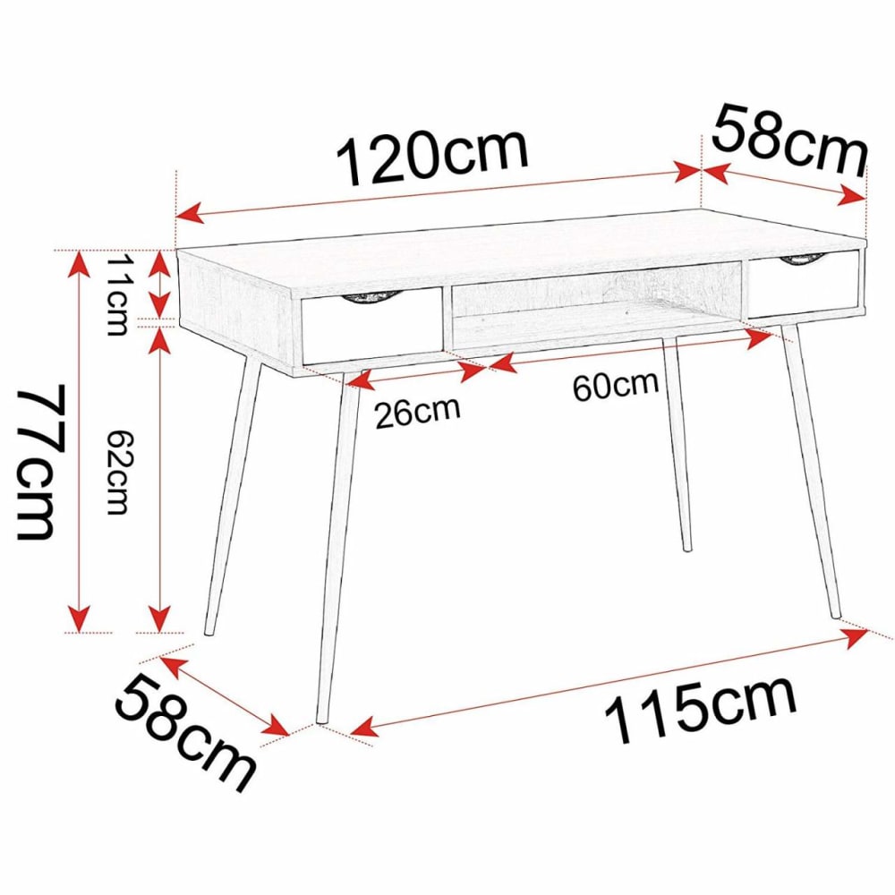 Table d'ordinateur avec trois tiroirs beige 120 x 58 x 77 cm - Maisons du Monde