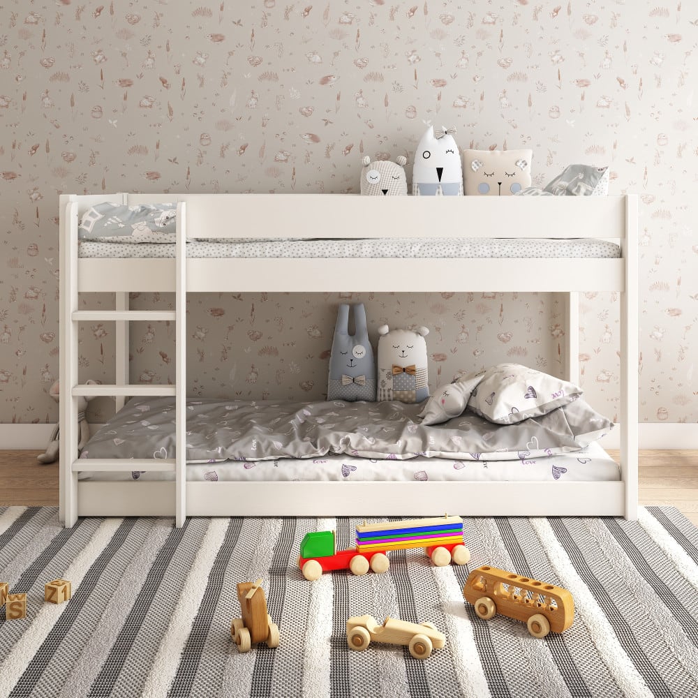 Lit superposé bas en pin massif blanc 90x190 - Maisons du Monde