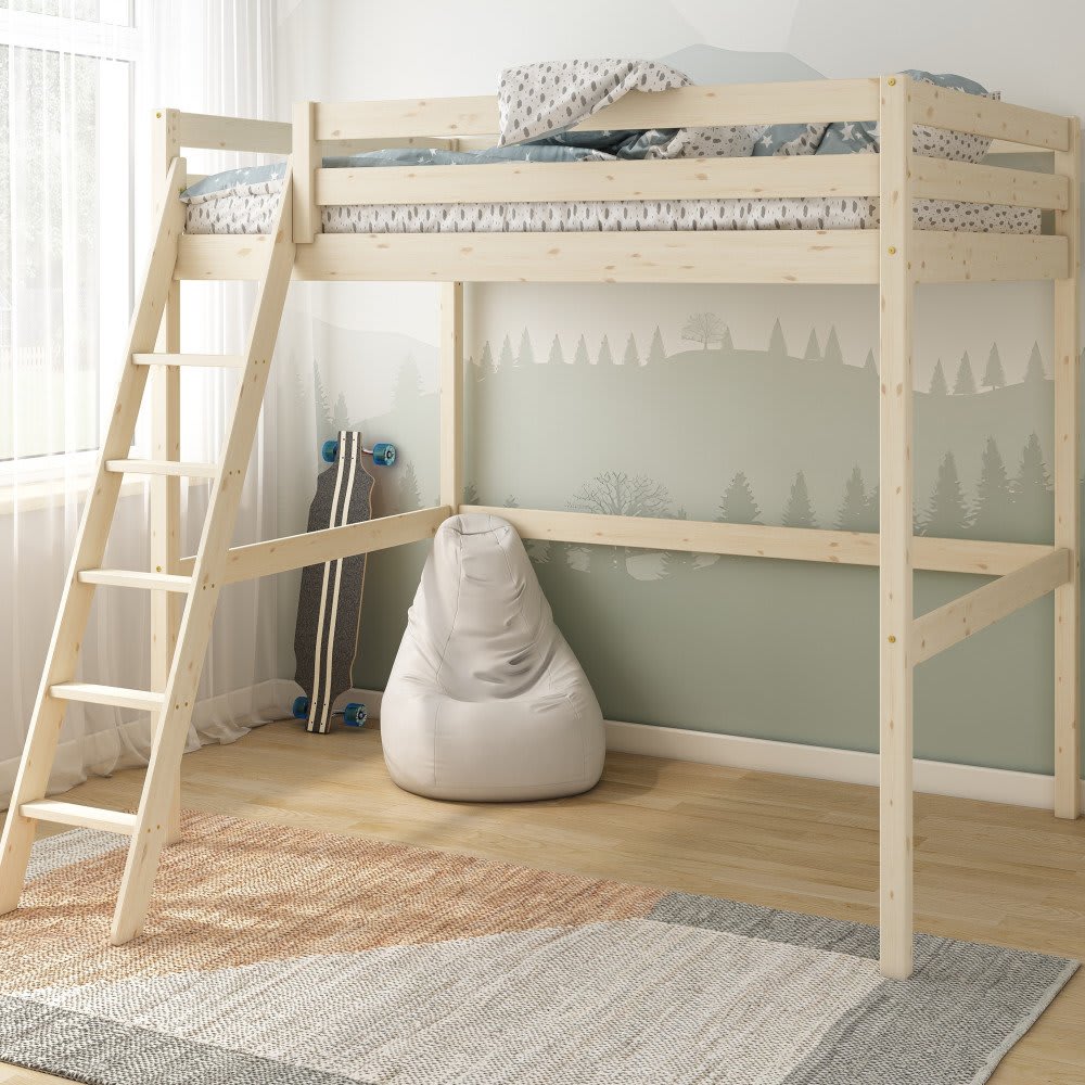 Lit mezzanine 2 places pin massif naturel 140x190