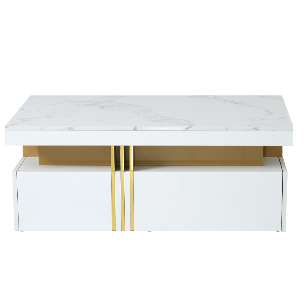Urban Meuble Rechteckiger Couchtisch in Marmoroptik mit 2 Schubladen,Weiß style modern Weiß Spanplatte