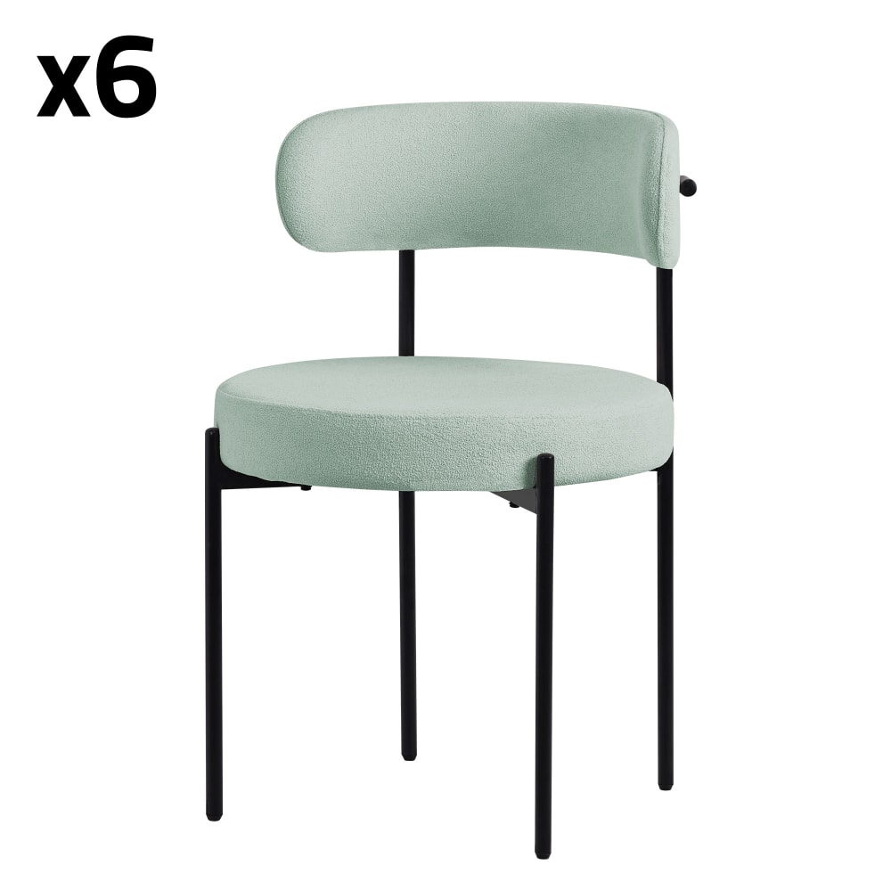 ML-Design Esszimmerstühle 6er Set Grün Teddystoff Gepolstert Metallbeinen Rund Grün Pes - Polyester