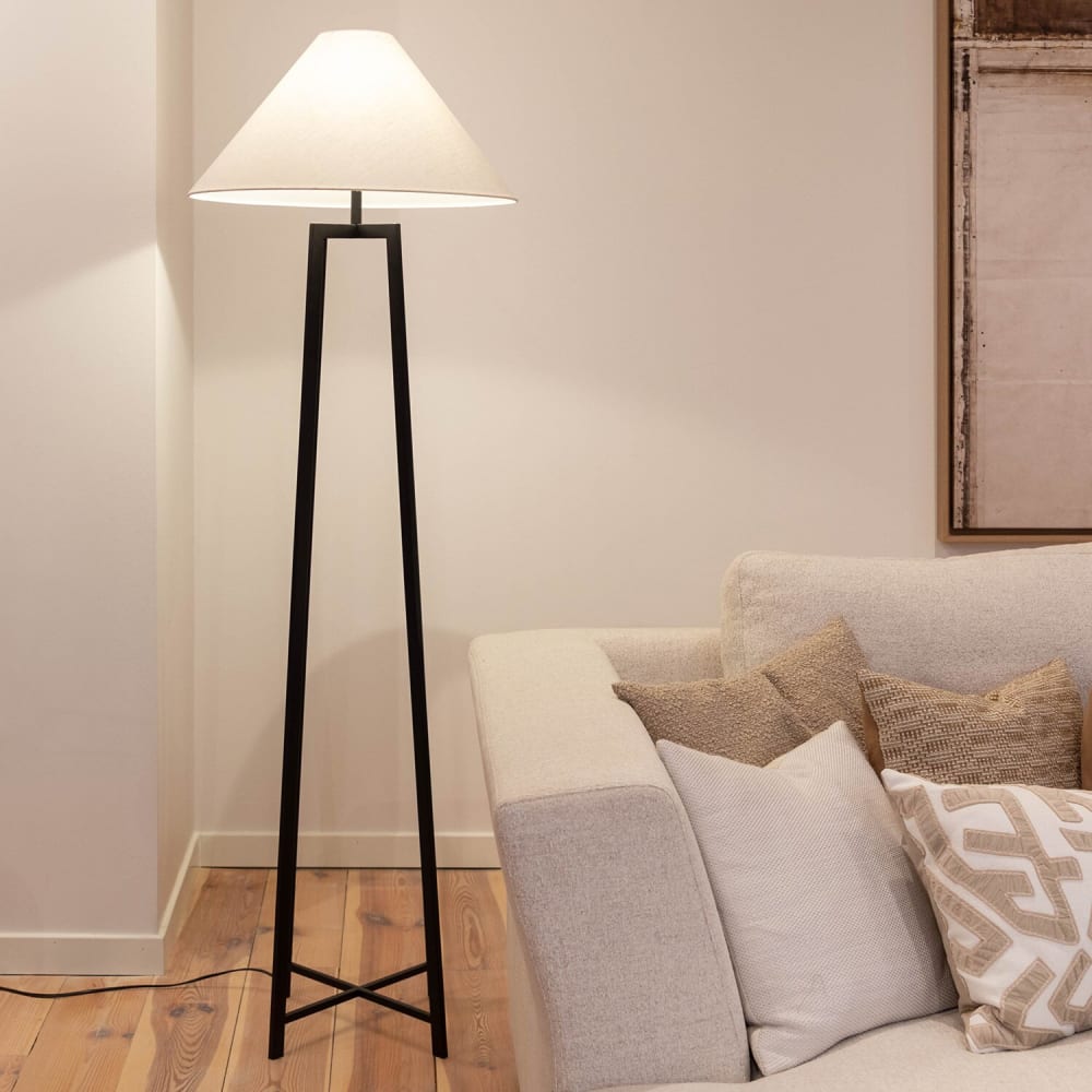 Lampadaire, métal et lin, noir et blanc, hauteur 148 cm — vue 3