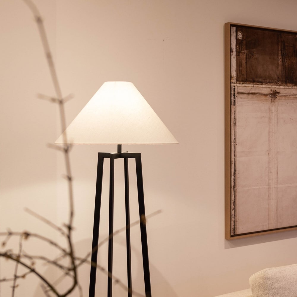 Lampadaire, métal et lin, noir et blanc, hauteur 148 cm — vue 4