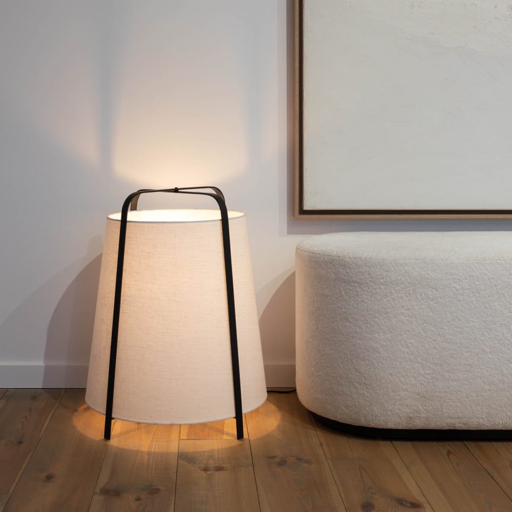Lampadaire en lin et métal, rond, blanc — vue 3