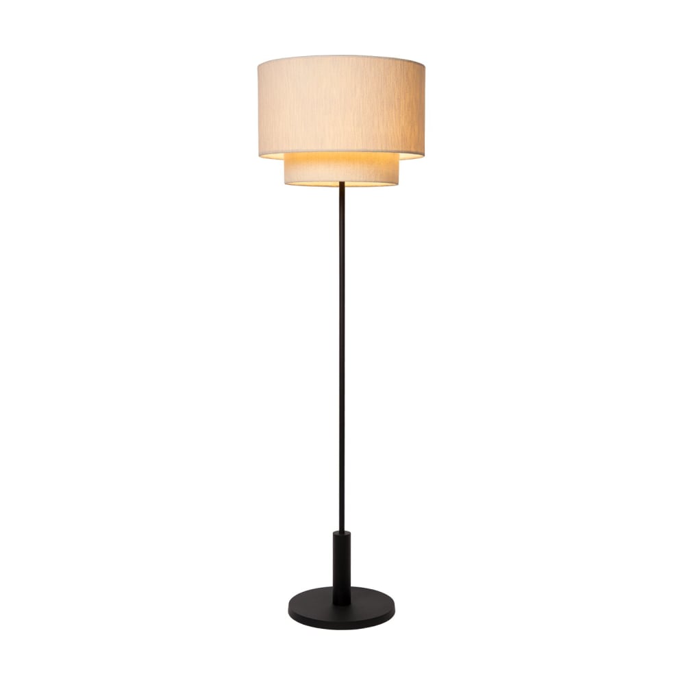 Atmooz Stehlampe aus Leinen und Metall, Rund, Weiß Schwarz Metall
