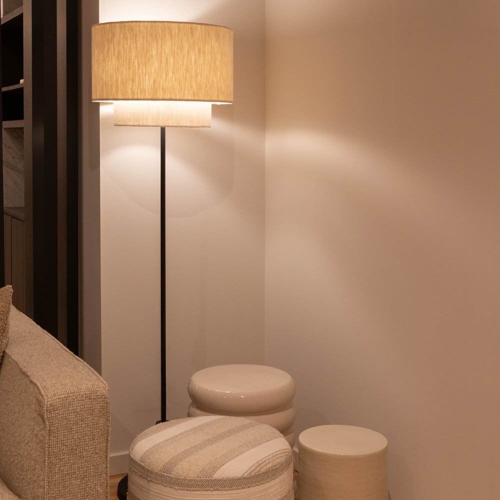 Lampadaire en lin et métal, rond, blanc — vue 4