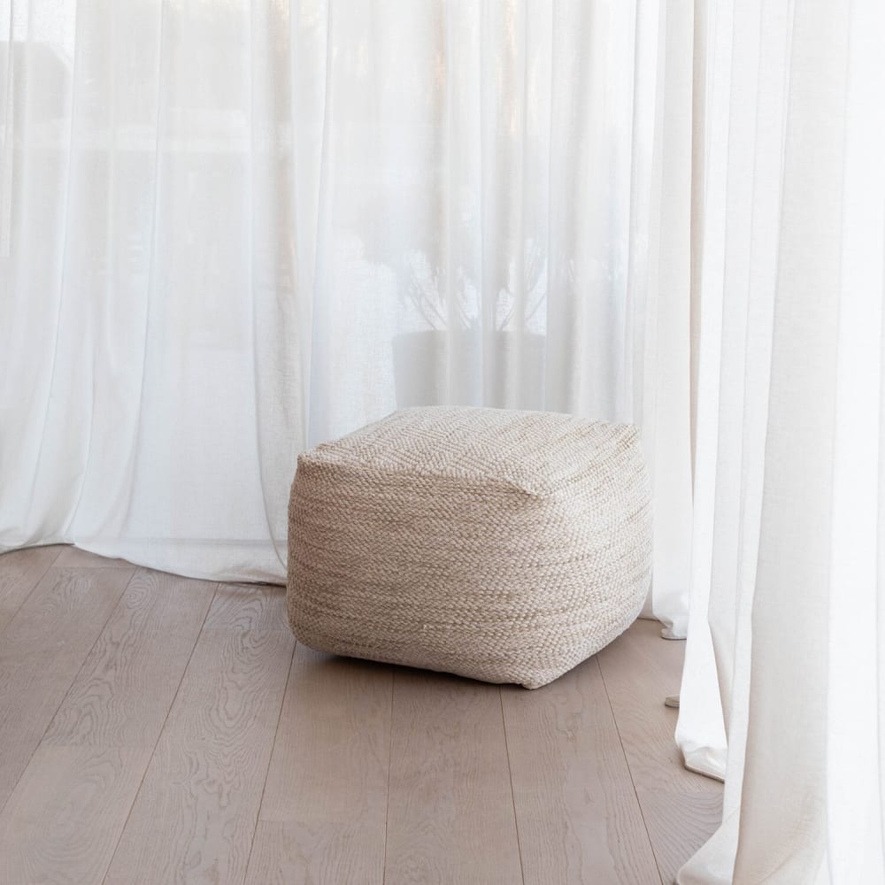 Tabouret, laine beige, carré, 50 x 45 x 50 cm - Maisons du Monde