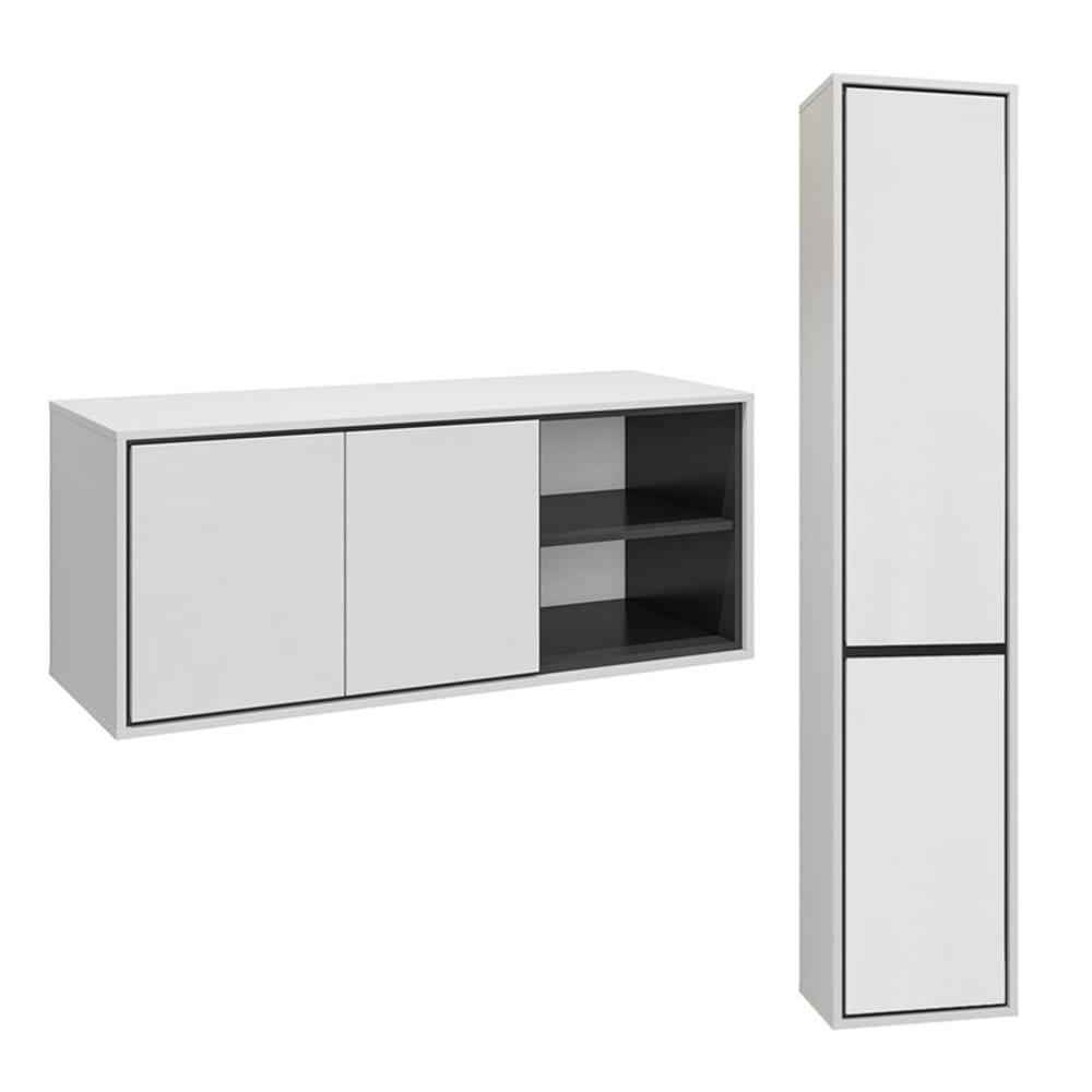 Petits meubles Set Waschtischunterschrank 120 cm Laminierte Platten Weiß Weiß Spanplatte