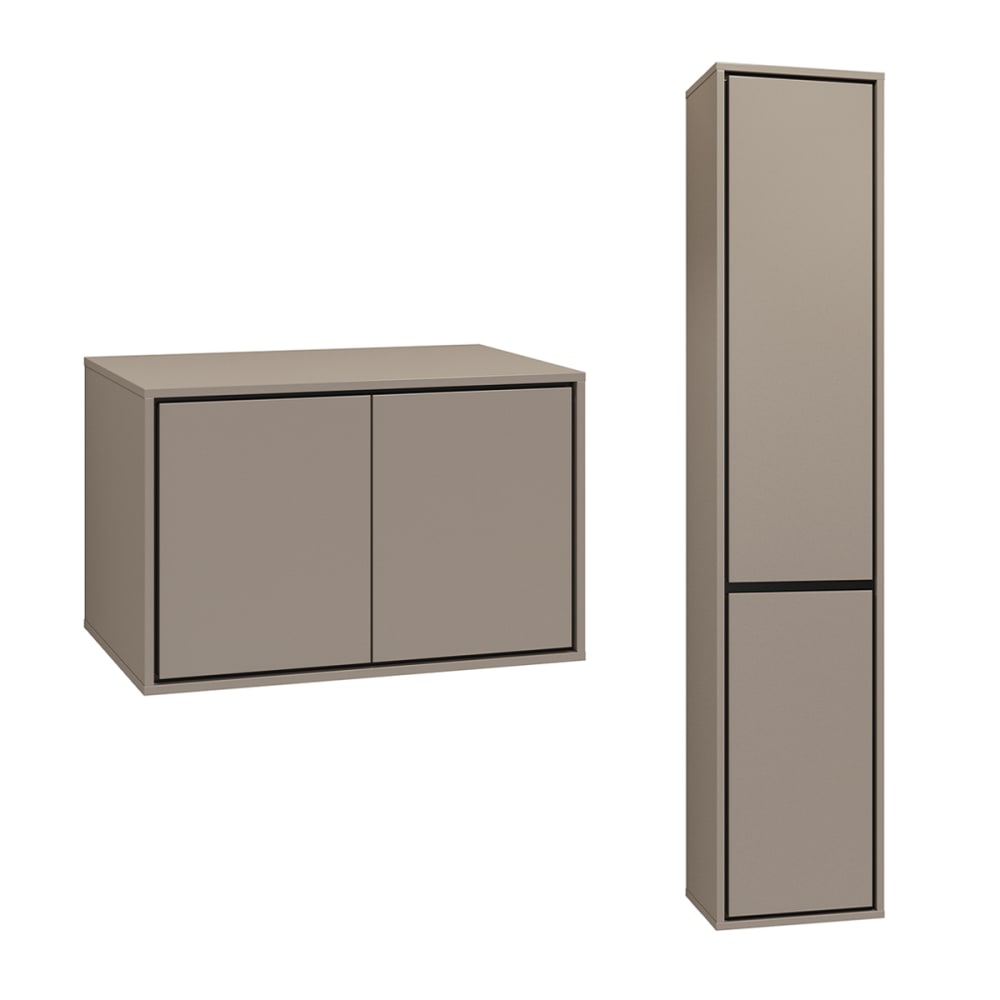 Ensemble meuble sous-vasque colonne stratifiés taupe