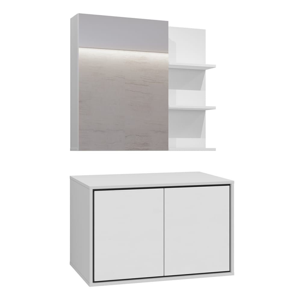 Ensemble meuble sous-vasque armoire miroir stratifiés blanc