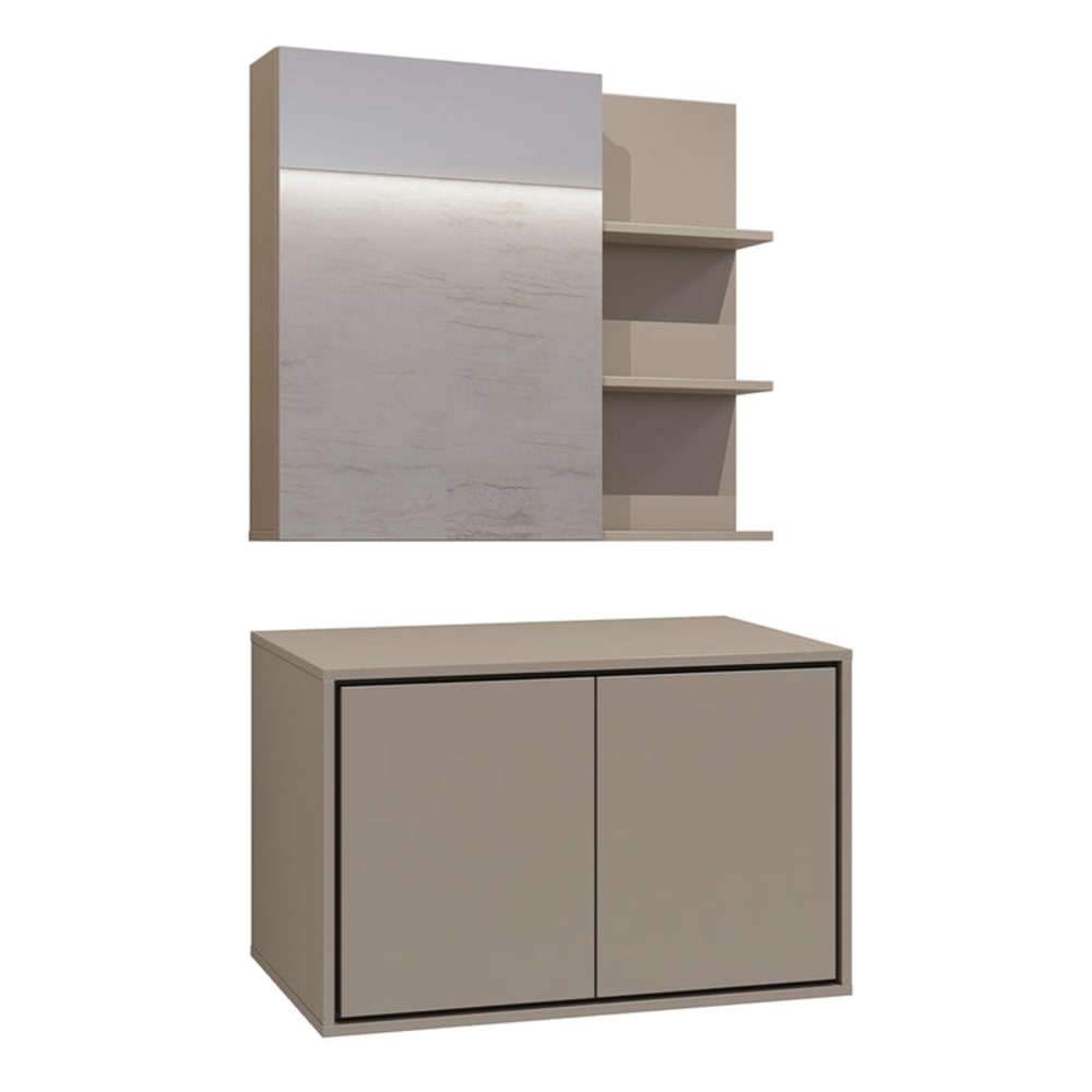 Petits meubles Ensemble meuble sous-vasque 80 cm panneaux stratifiés taupe Taupe Panneau De Particules - 78x51x48cm