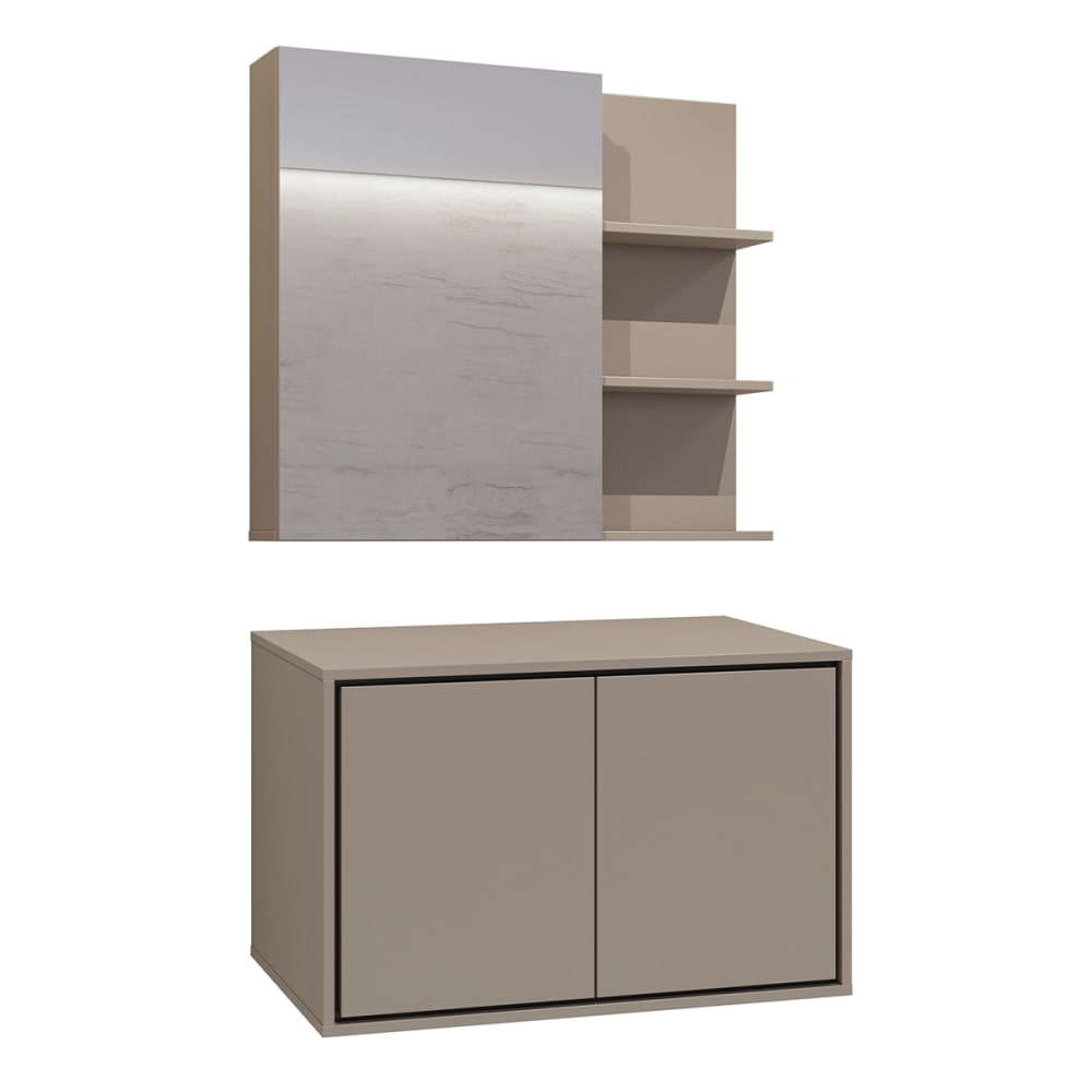 Ensemble meuble sous-vasque armoire miroir stratifiés taupe