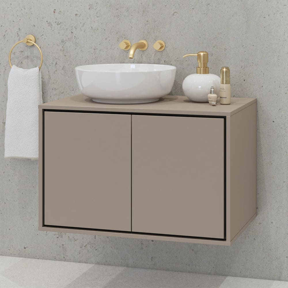 Set aus Waschtischunterschrank 80 cm Laminierte Platten Taupe -