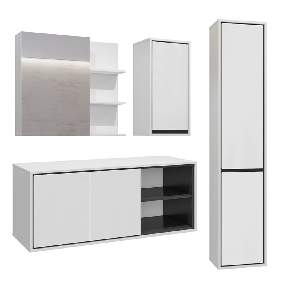 Ensemble meuble sous-vasque colonne armoires stratifiés blanc