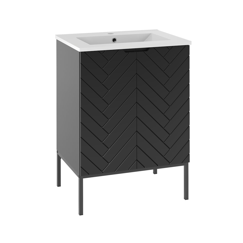 Meuble vasque encastrée 2 portes sur pieds stratifiés noir