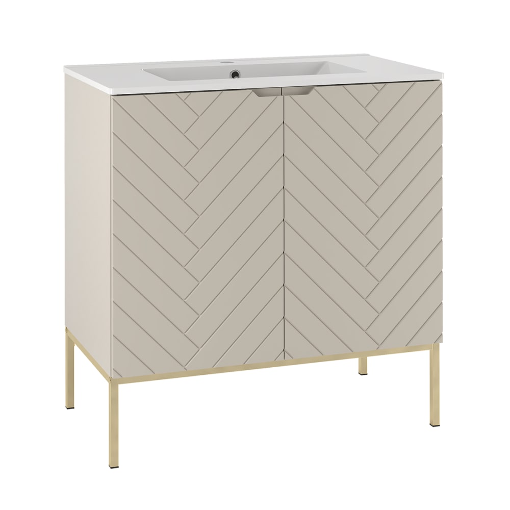 Meuble vasque encastrée 2 portes sur pieds stratifiés beige