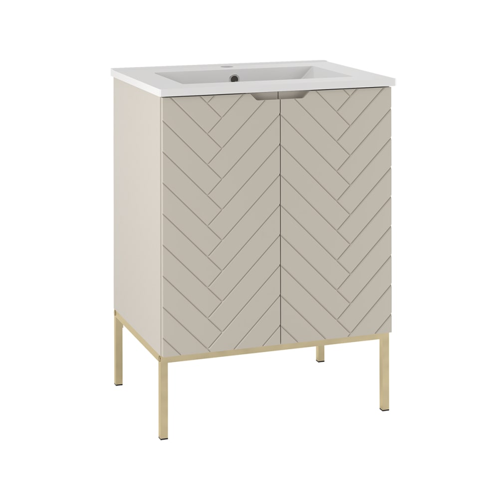 Meuble vasque encastrée 2 portes sur pieds stratifiés beige