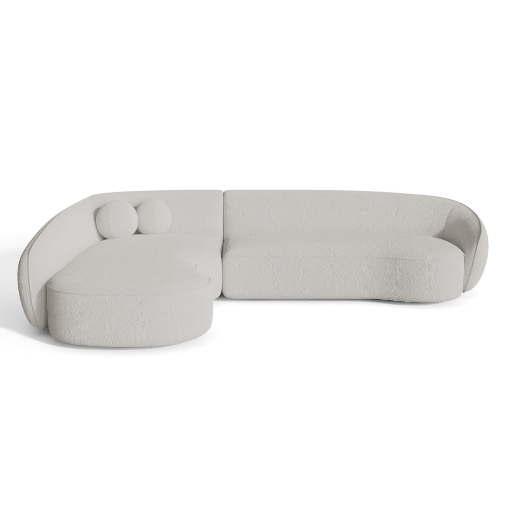 Sia Home Canapé d'angle gauche 4 places en tissu bouclette blanc cassé