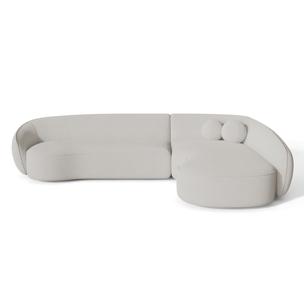 Canapé d'angle droit 4 places bouclette blanc cassé