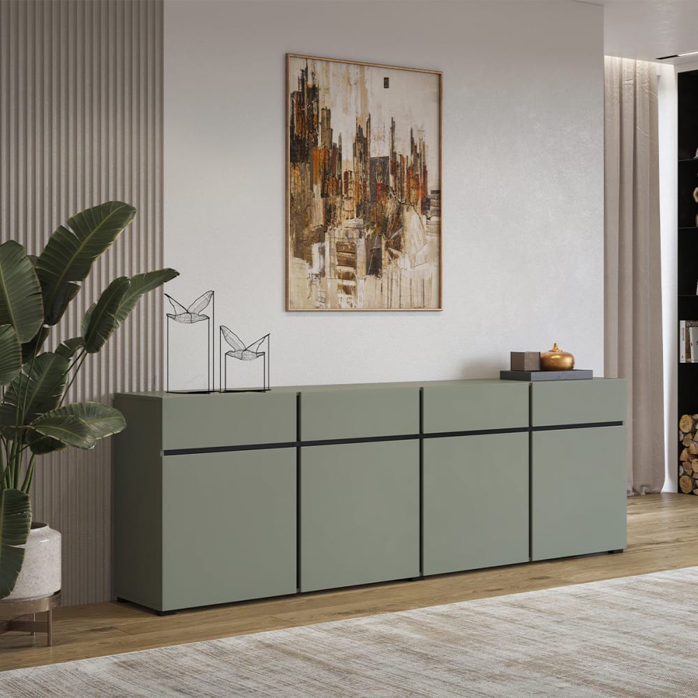 Sideboard 4 Türen 4 Schubladen Laminierte Platten Grün - Maisons
