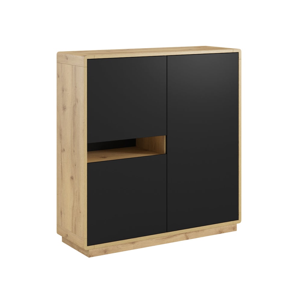 Petits meubles Highboard mit 3 Türen Schwarz HDF Mattschwarz und Holz - Spanplatte