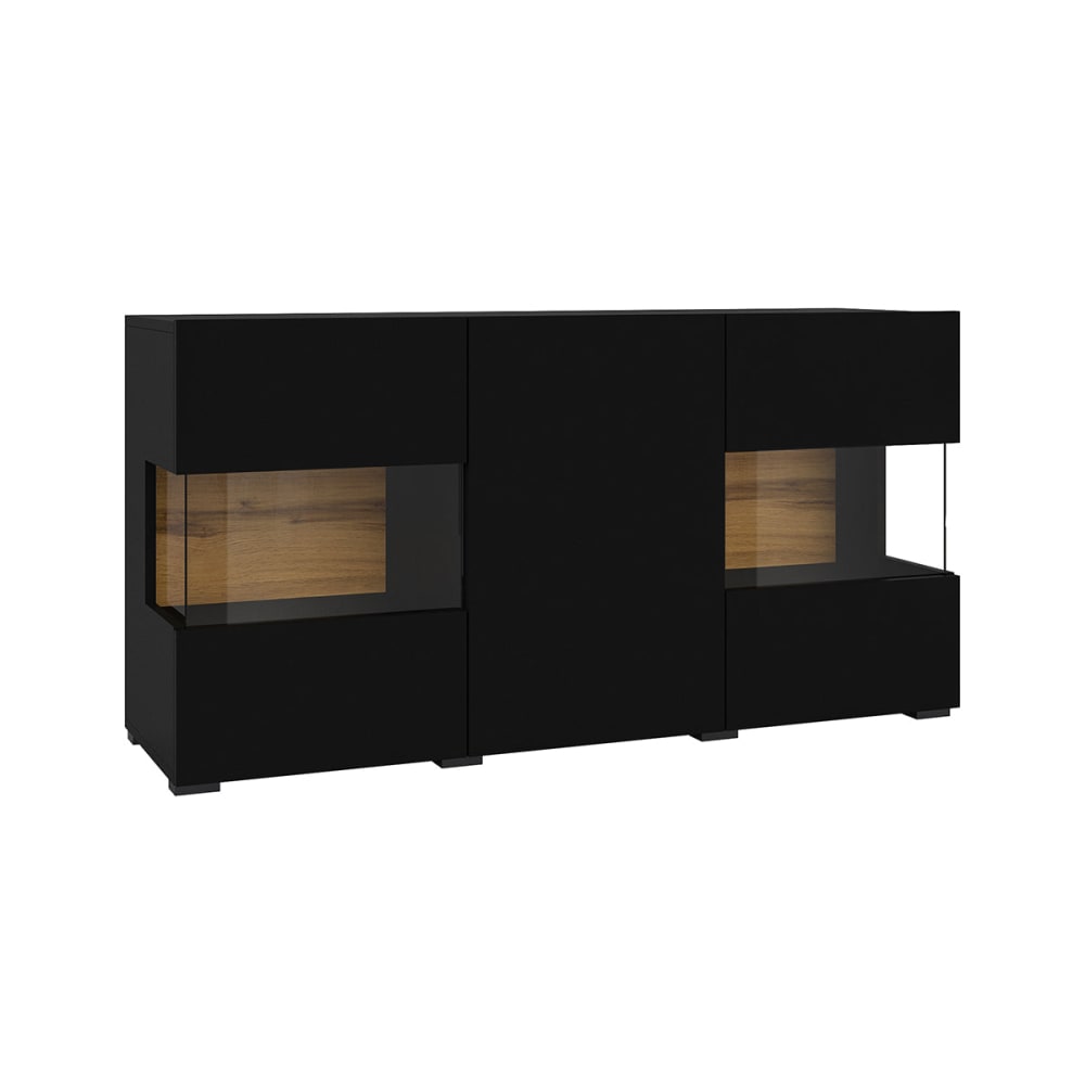 Petits meubles Buffet 3 portes et bois panneaux hdf noir Noir Panneau De Particules - 120x62x35cm