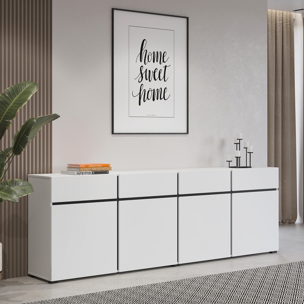 Sideboard 4 Türen 4 Schubladen Laminierte Platten Weiß - Maisons