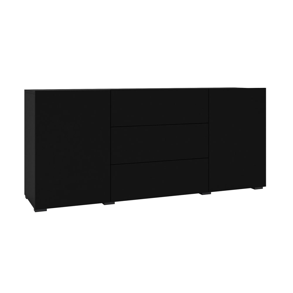 Petits meubles Buffet 2 portes 3 tiroirs panneaux hdf noir Noir Panneau De Particules - 140x63x35cm
