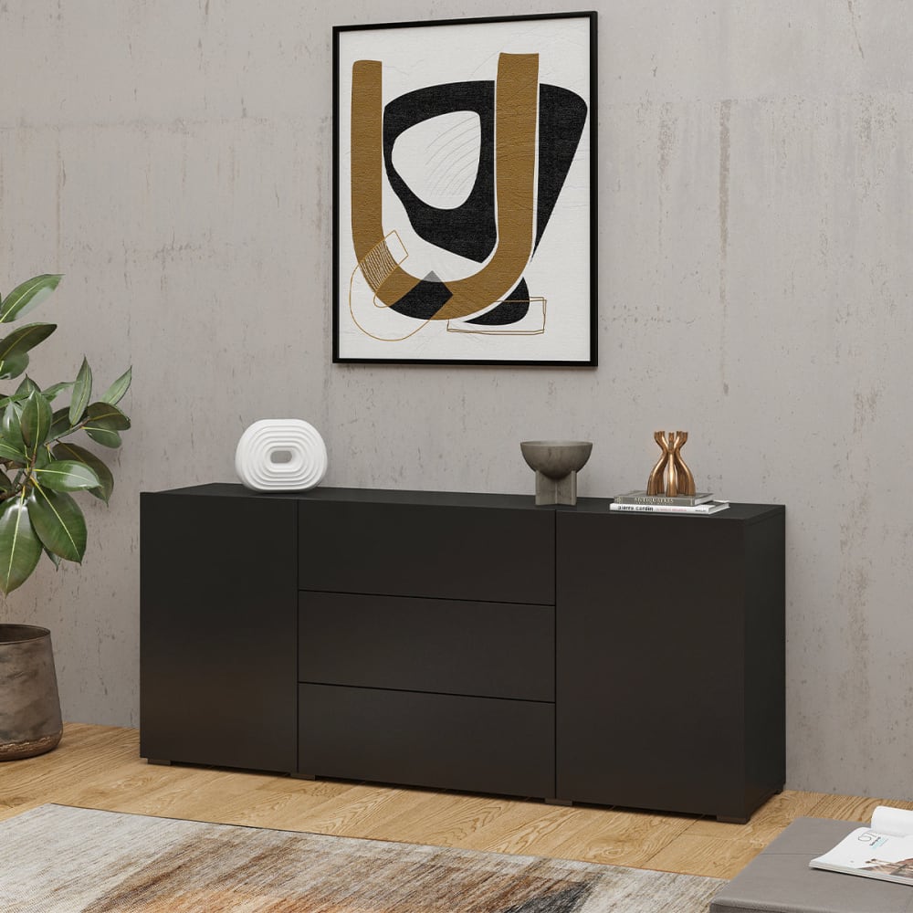 Sideboard 2 Türen 3 Schubladen HDF Schwarz - Maisons Du Monde