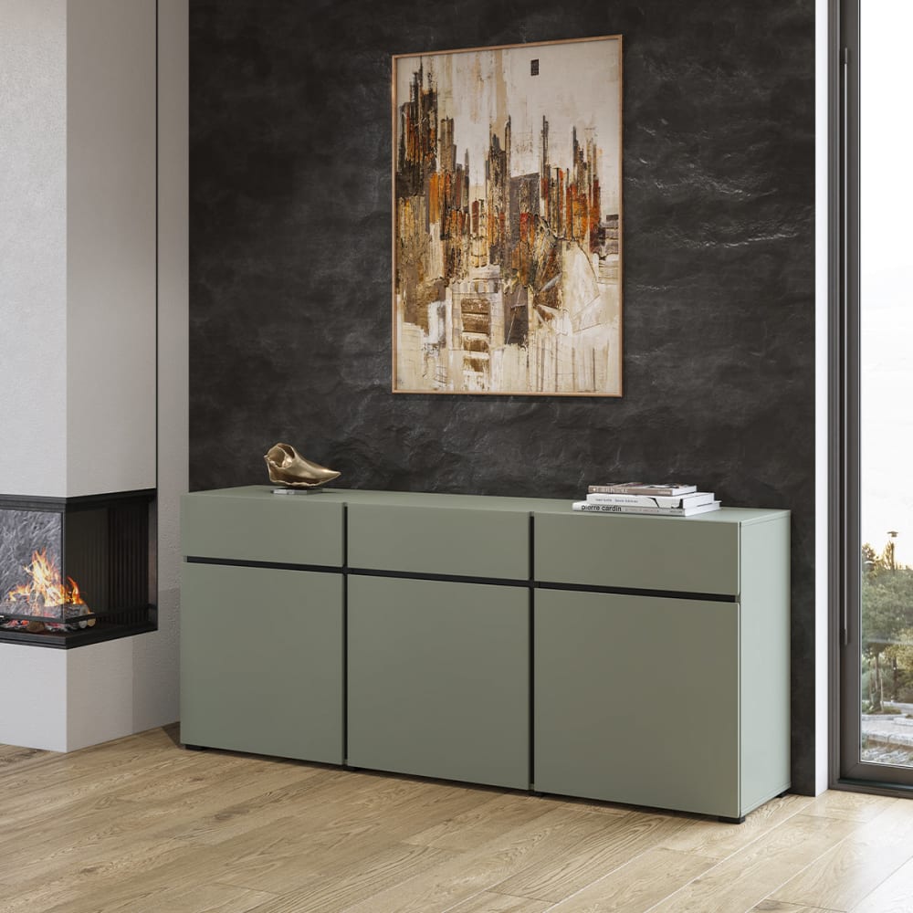 Buffet 3 portes 3 tiroirs panneaux stratifiés vert