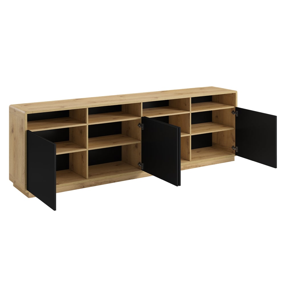 Sideboard 4-türig Schwarz HDF Mattschwarz und Holz - Maisons Du