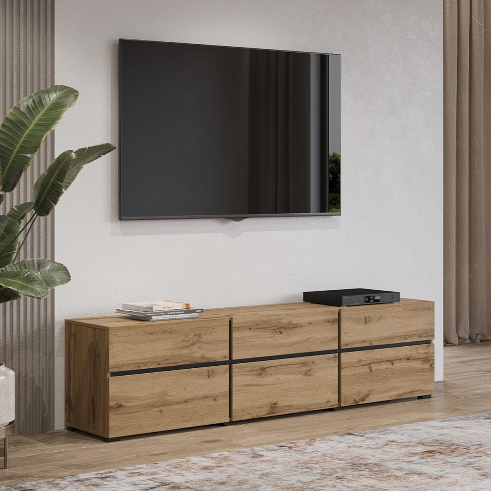 Meuble tv 3 portes 180 cm panneaux stratifiés marron - Maisons du Monde