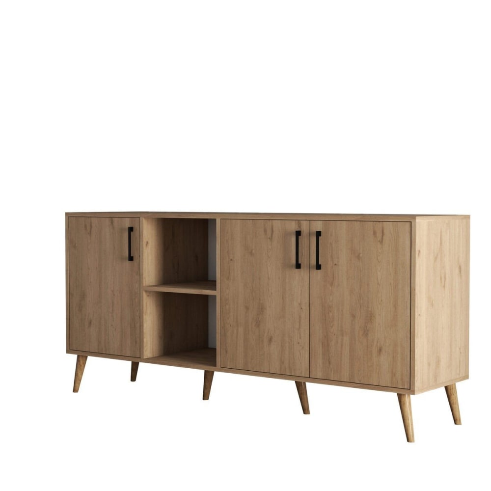Buffet 3 portes et 2 niches ouvertes décor bois chêne L180 cm