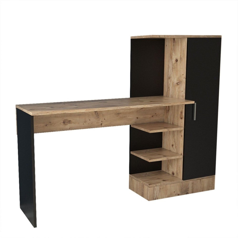 Bureau avec étagères 1 armoire h120 cm - noir/bois Bureau avec étagères 1 armoire h120 cm - noir/bois