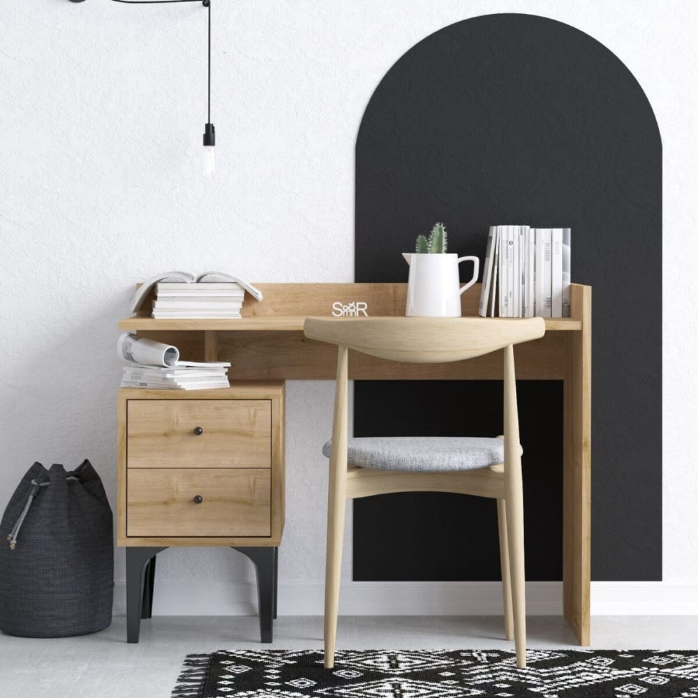 Bureau avec rangement 2 tiroirs décor bois chêne l100 cm - Maisons du Monde