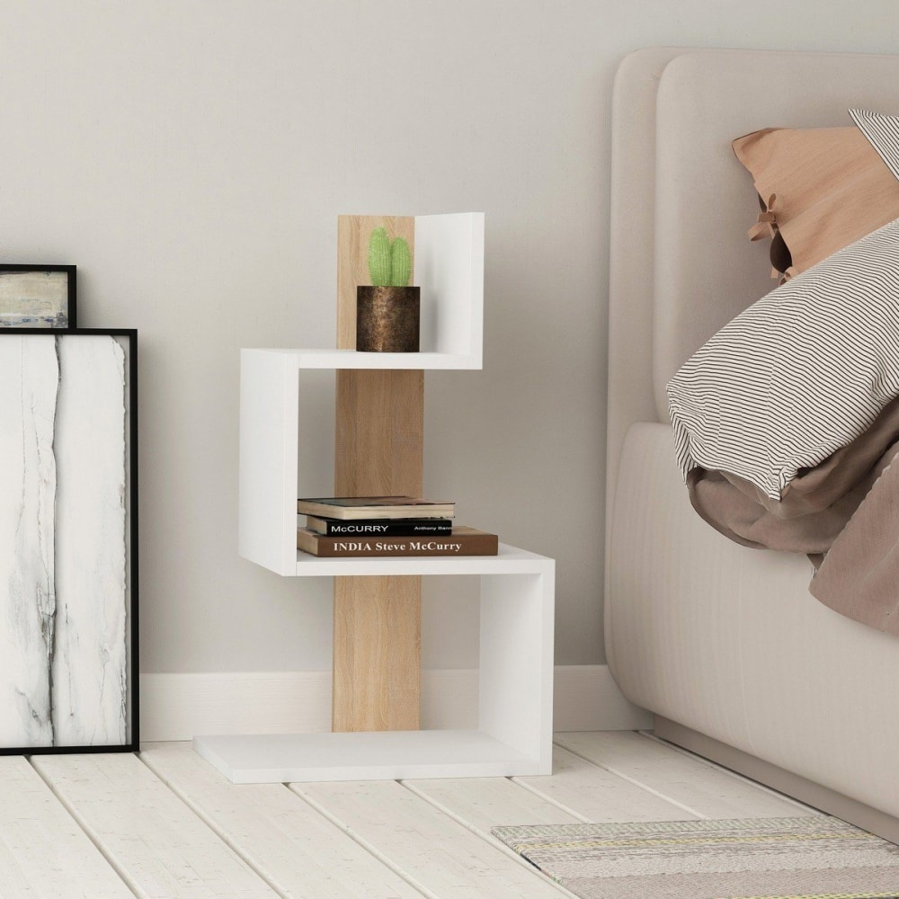 Table de chevet blanc et décor bois chêne l42 cm - Maisons du Monde