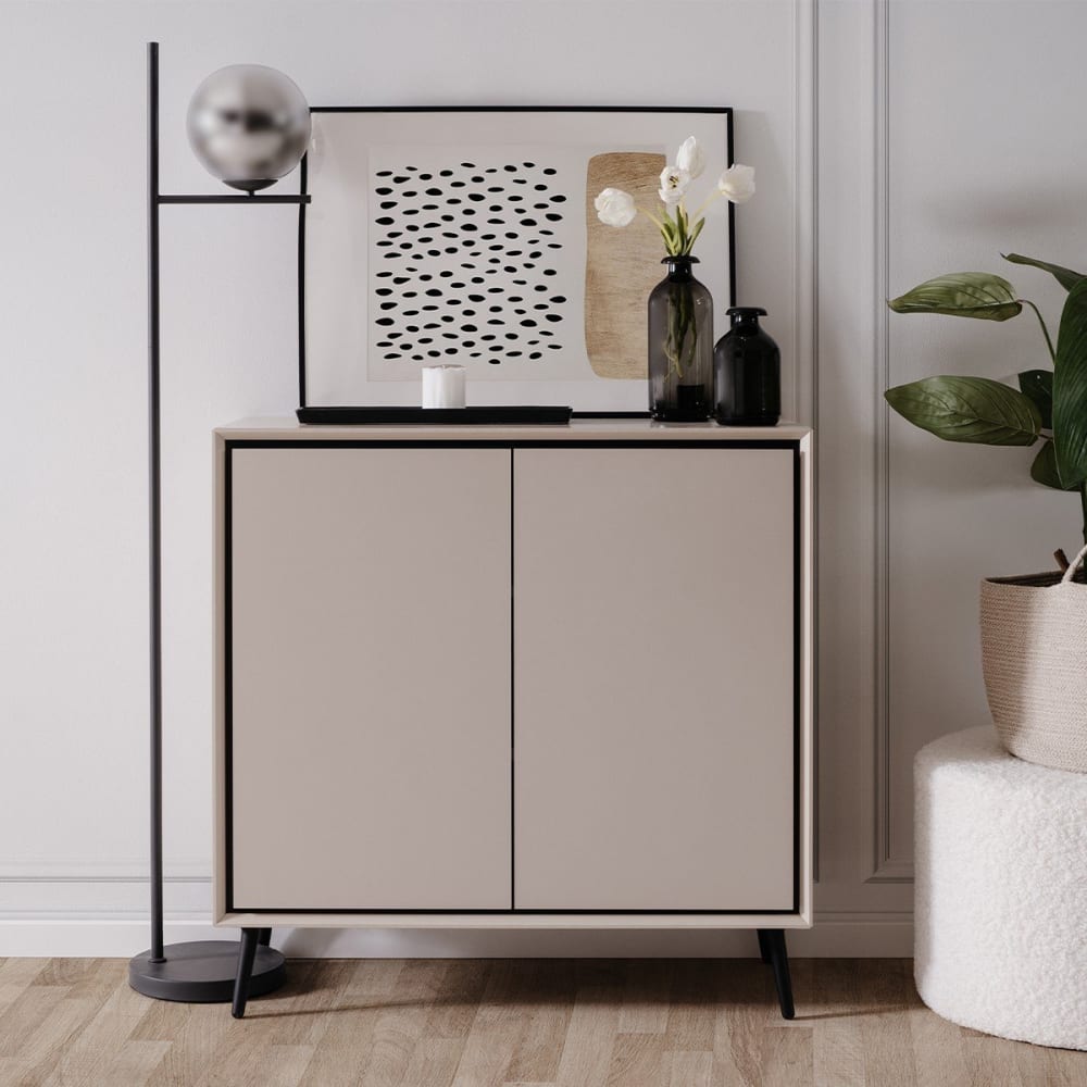 Commode 2 portes pieds en résine l90 cm - taupe et noir - Maisons du Monde