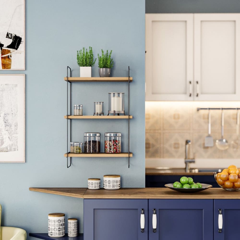 Etagère murale suspendue décor bois pin et noir h66 cm - Maisons du Monde