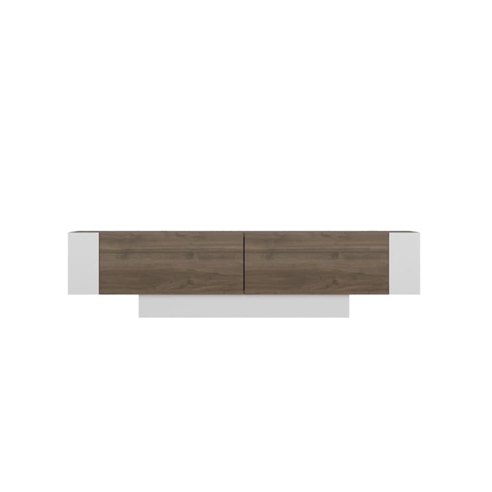 Meuble TV 2 portes décor noyer et blanc L150 cm