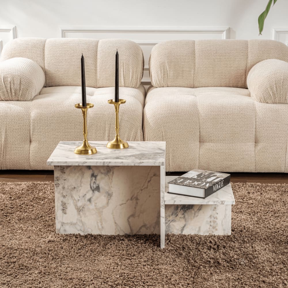 Table basse 2 niveaux l77 cm - effet marbre - Maisons du Monde