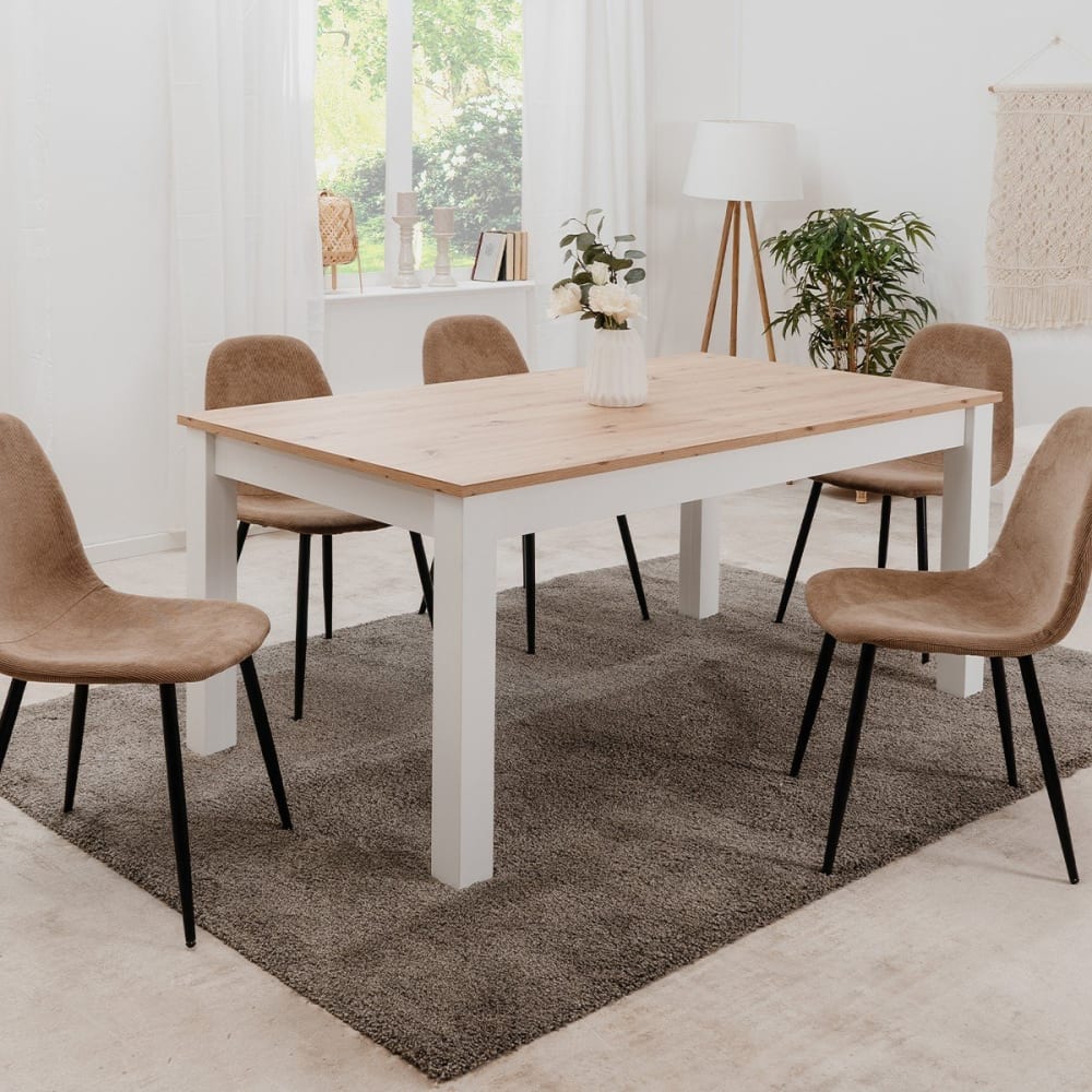 Table à manger extensible L160/215 cm - Effet Chêne et Blanc