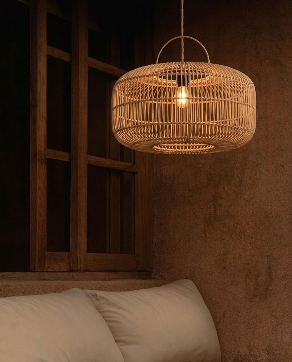 Suspension rotin marron 55x55x30cm — vue 3