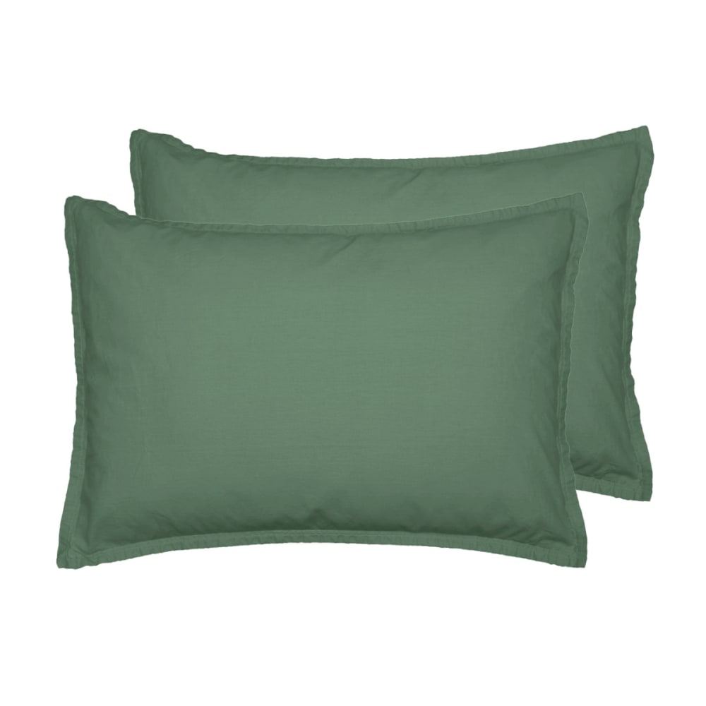 Sensei Maison Llot de 2 taies d'oreiller en coton lichen 50x70 cm Vert Certifié Oeko-Tex