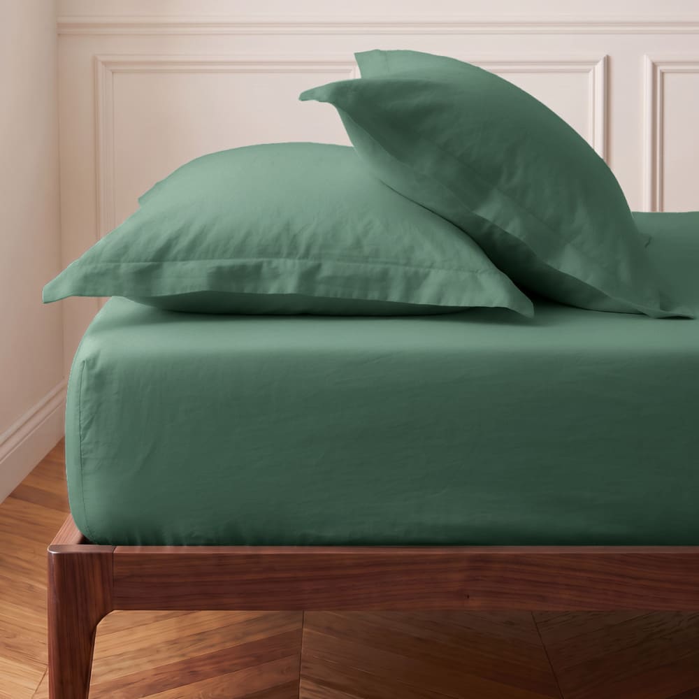 Sensei Maison Drap housse en coton bonnet 30 cm lichen 90x190 cm Vert Certifié Oeko-Tex
