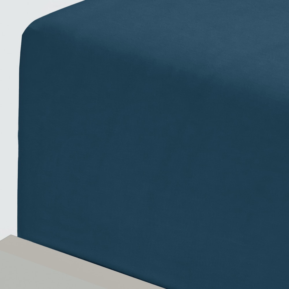Drap housse flanelle coton bonnet 30 cm indigo 90x190 cm