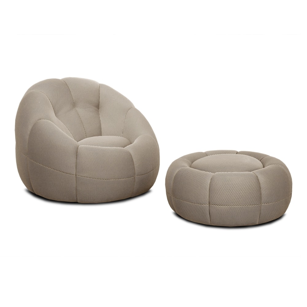 Fauteuil avec pouf tissu beige clair